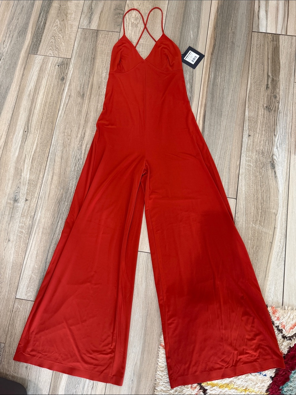 Norma Kamali Cinnamon Wide-Leg Jumpsuit with Crisscross Straps